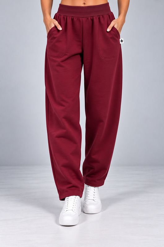 spodnie dresowe damskie Spodnie Damskie BOYFRIEND zgaszone bordo