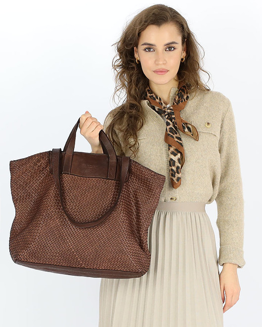 torby na ramię Torba damska pleciona shopper & shoulder leather bag-brąz