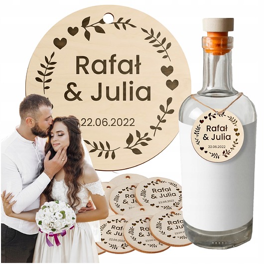 Ślub - inne Zawieszka etykieta Z GRAWEREM na butelkę Alkohol Wino Wódkę na ślub wesele