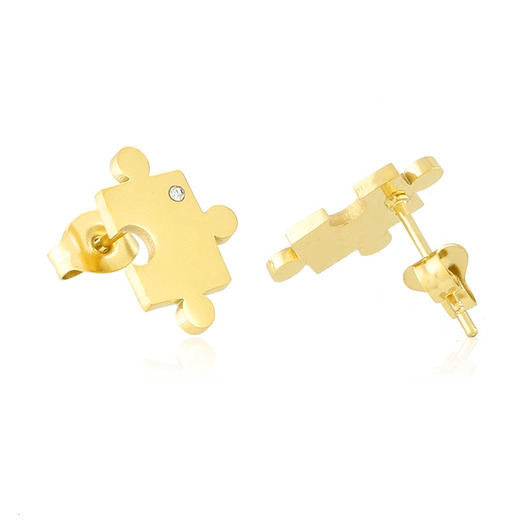 kolczyki pozłacane Kolczyki złote puzzle stal chirurgiczna