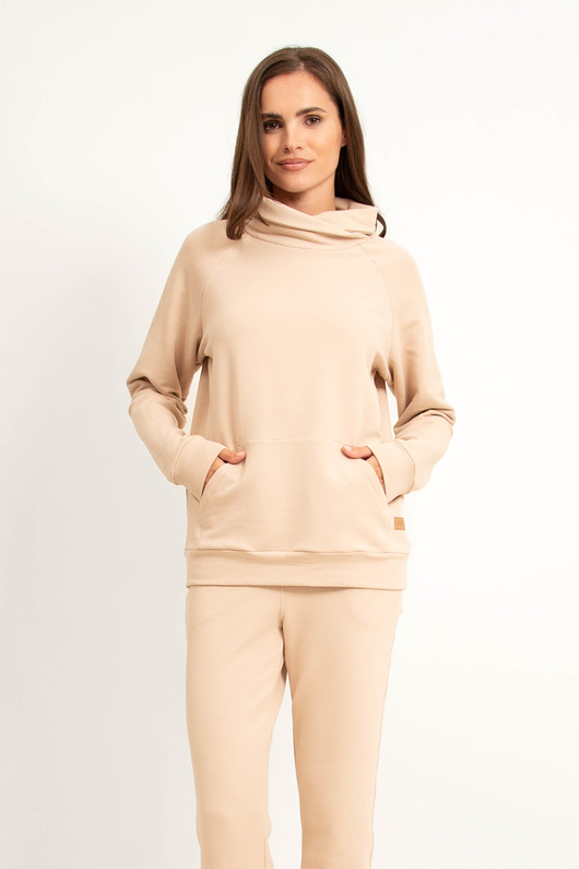 bluza bez kaptura damska BLUZA ze stójką, bawełna jasny beż
