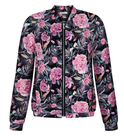 bluza bez kaptura damska Kwiecista bomberka, dzianinowa kurteczka floral