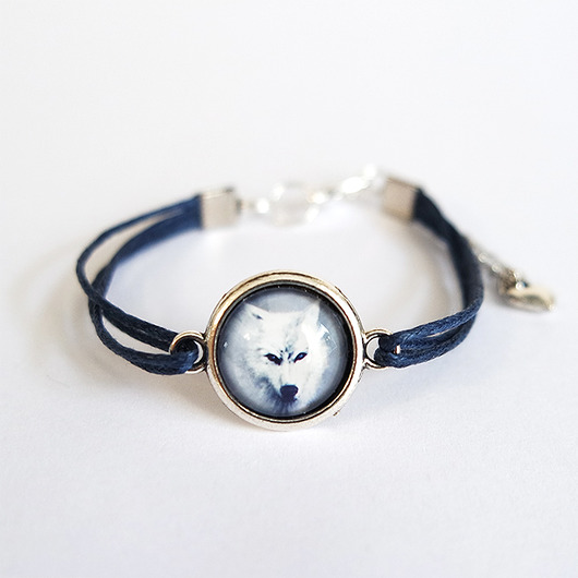bransoletki ze szkła Bransoletka - Biały wilk 2 - granatowa, sznurki