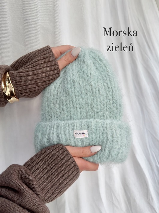 czapki damskie Puszysta czapka Cloud wełna merino alpaka *morska zieleń*
