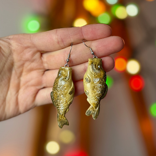 kolczyki z masy plastycznej Kolczyki KARPIE Wigilijne pomysł na prezent