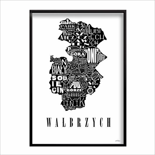 plakaty Mapa - WAŁBRZYCH  plakat czarno biały