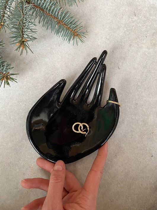pojemniki na biżuterię Ceramiczna Podstawka  na Biżuterię Dłoń Czarna Mamba