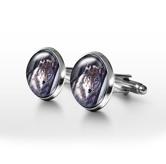 spinki do mankietów Szary wilk - spinki do mankietów