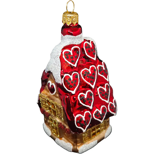 bombki Ręcznie Malowana Szklana Bombka Domek Miłości z Czerwonym Dachem i Sercami