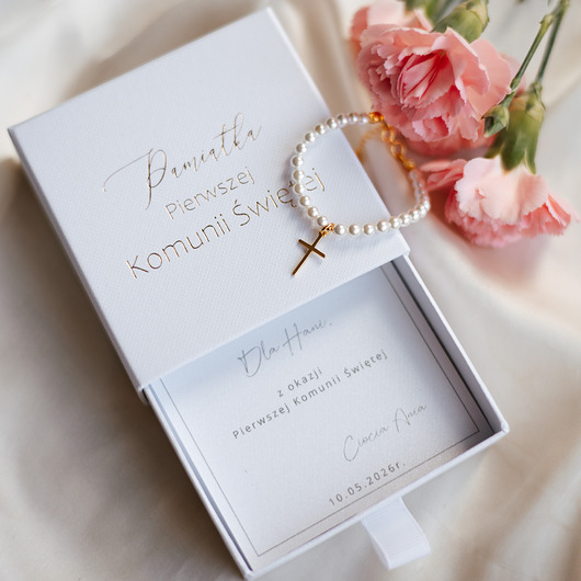 bransoletki złote Delikatna bransoletka z perełek, prezent Pierwsza Komunia Święta