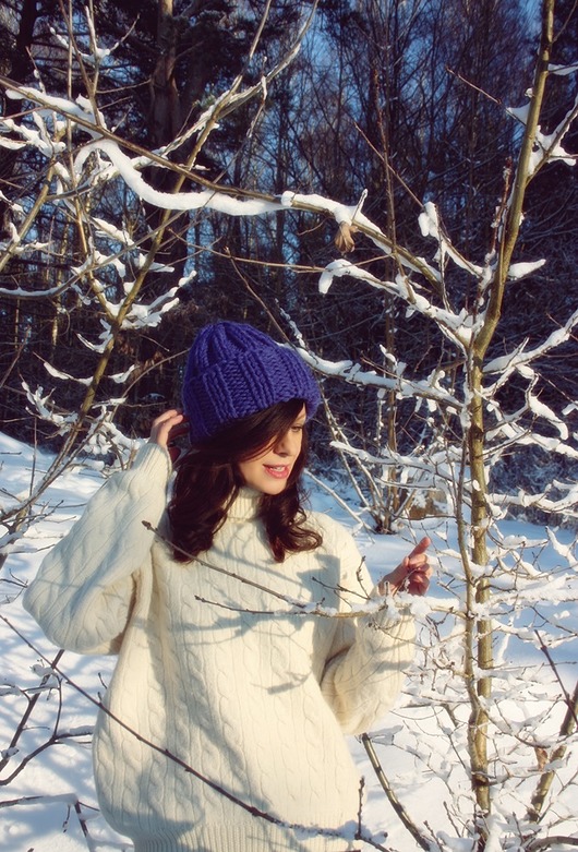 czapki damskie Chabrowa czapka  chunky beanie  z wełną