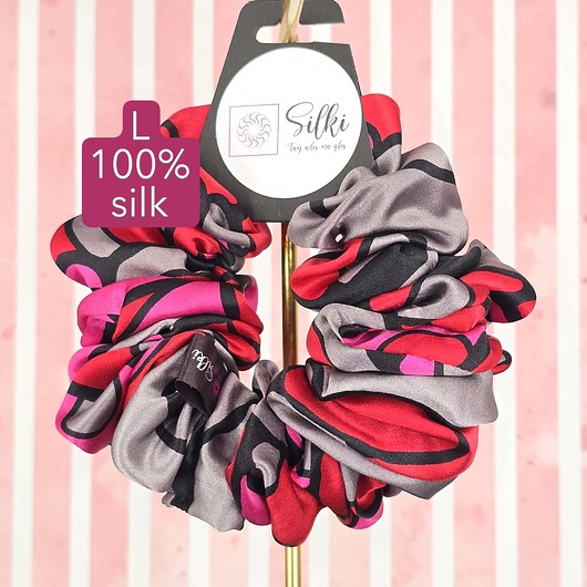 gumki do włosów L średnia gumka do włosów jedwab naturalny scrunchie różowa szara