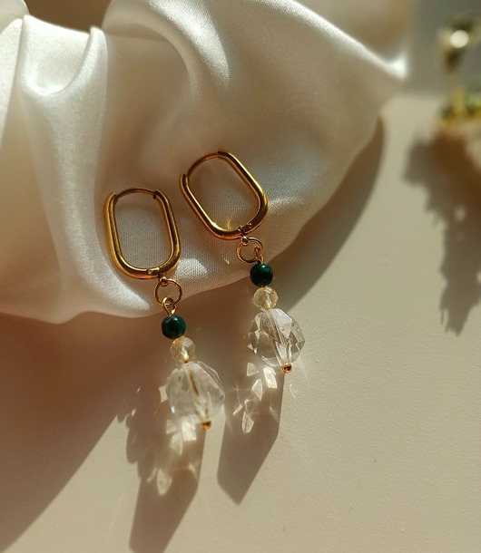 kolczyki z kamieniami Kolczyki kryształ górski, cytryn,onyks zielony