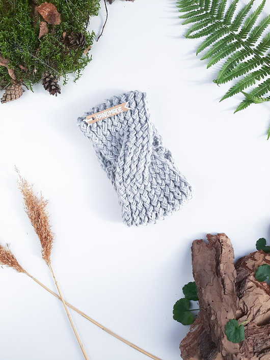 Ciepła opaska ręcznie robiona popiel WoolTerka HandMade
