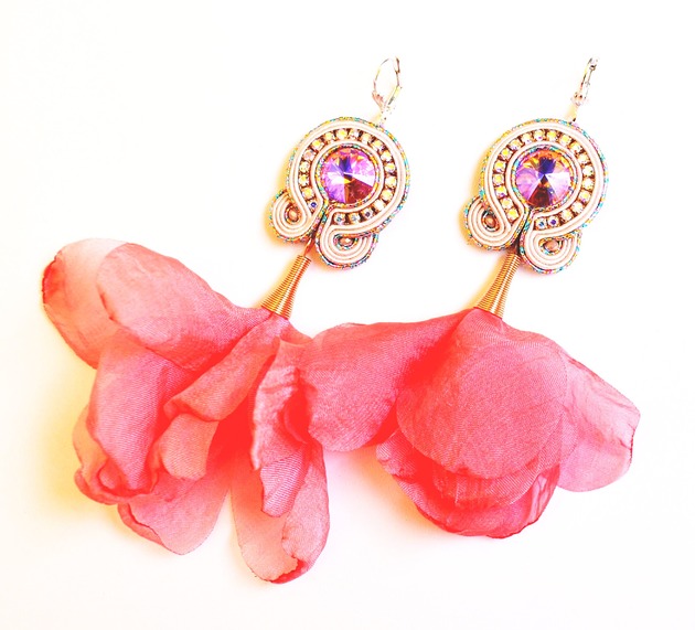 kolczyki soutache Sutaszowe kolczyki  ROSE PEACH