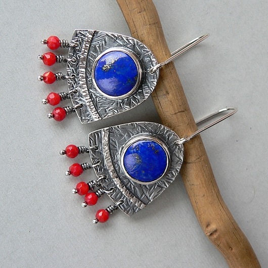 kolczyki srebrne -lapis lazuli i koral-