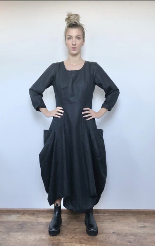 swetry damskie  Geometryczna długa czarna sukienka,LNIANA R.36