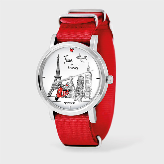 Zegarek - Time to travel - czerwony, nato yenoo