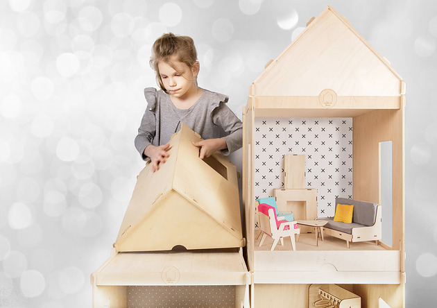 klocki i zabawki drewniane KOMINEK do domku dla lalek, skala 1:6