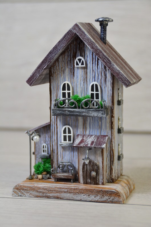 figurki i rzeźby Ręcznie robiony rustykalny drewniany domek