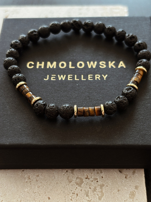 biżuteria męska Bransoletka Męska Lawa  i Tygrysie oko