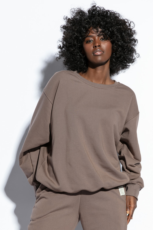 bluza bez kaptura damska Bluza damska crewneck F1809 Brązowa