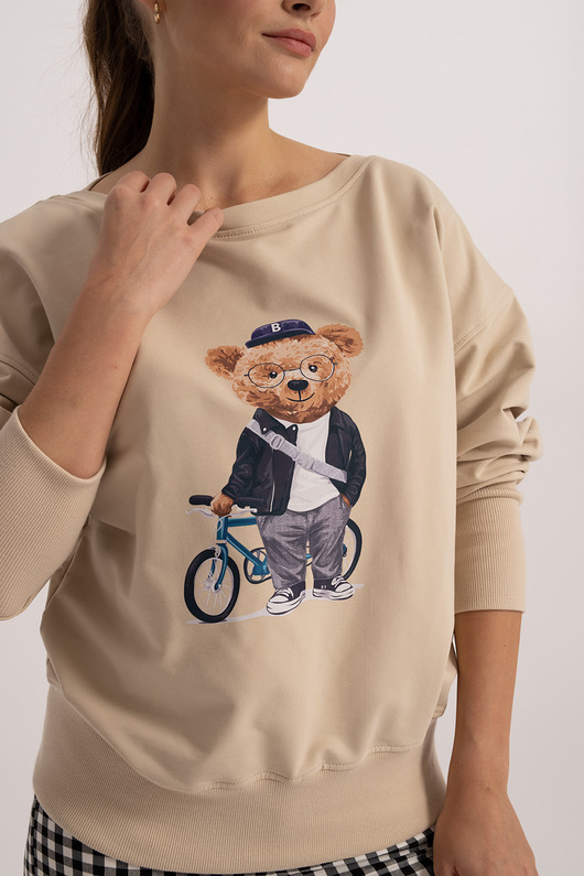 bluza bez kaptura damska Bluza damska Fluffy Puffy Bart beżowa