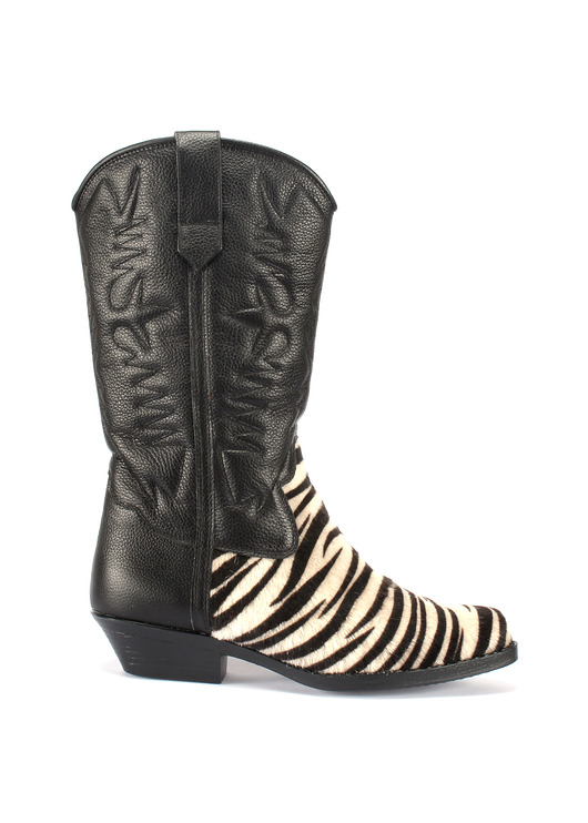 botki damskie Kowbojki czarne z przeszyciami zebra print