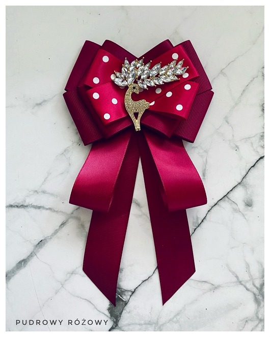 broszki Brosza  / Krawat w kolorze burgund  z Reniferem Exclusive