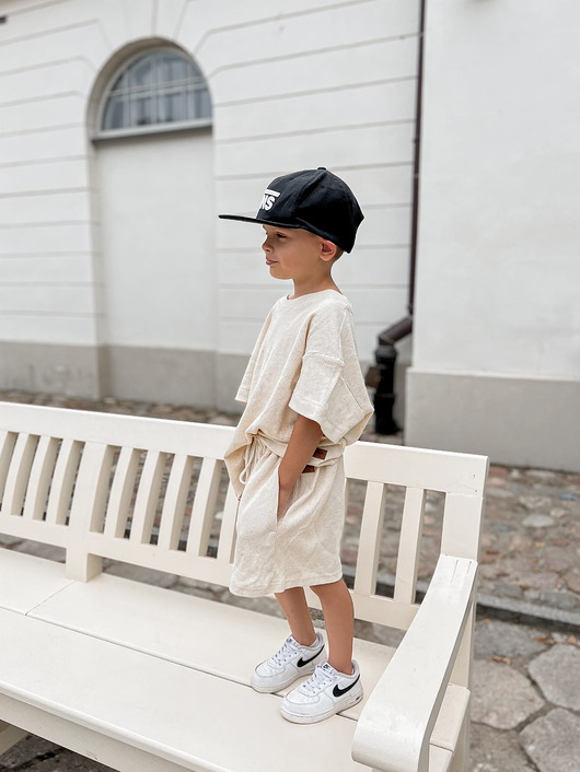 t-shirty dla chłopców Zestaw t-shirt oversize i spodenki wafel lniany