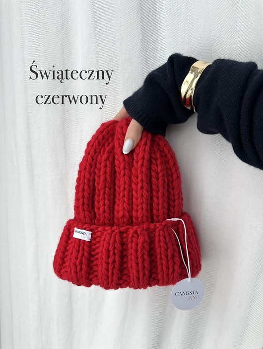 czapki damskie Czapka Nordic 100% wełna *świąteczny czerwony*