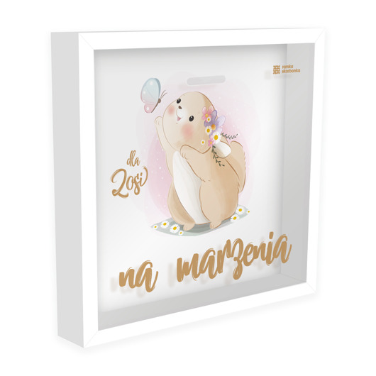 ramki na zdjęcia Ramka Skarbonka - Na marzenia - króliczek z motylkiem - z imieniem dziecka