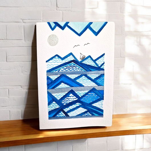 grafiki i ilustracje Kartka malowana akwarelami abstrakcja morze