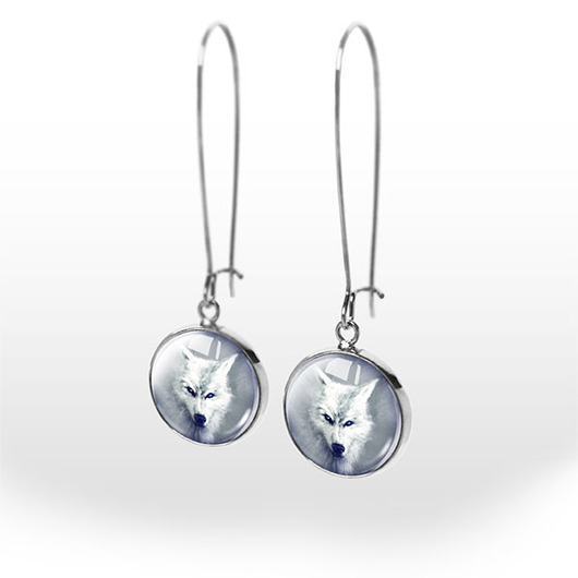 kolczyki szklane Kolczyki - Biały wilk -  wiszące