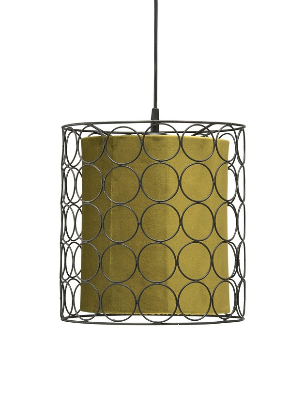 lampy wiszące Lampa wisząca Ring Black z welurowym kloszem w kolorze musztardowym