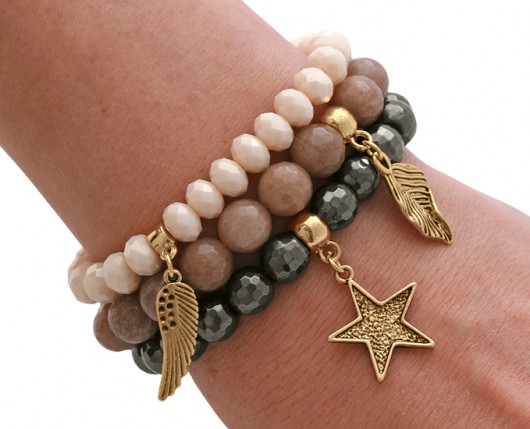 Cappuccino jade, cream crystal & hematite set.  Lavoga