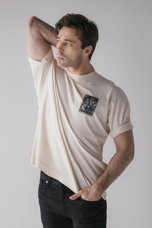 t-shirty męskie T-shirt z obrazem, beżowy