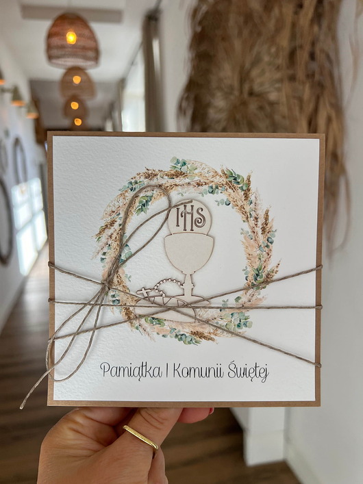 kartki na komunię Kartka na komunię - pamiątka komunii ręcznie robiona Prezent