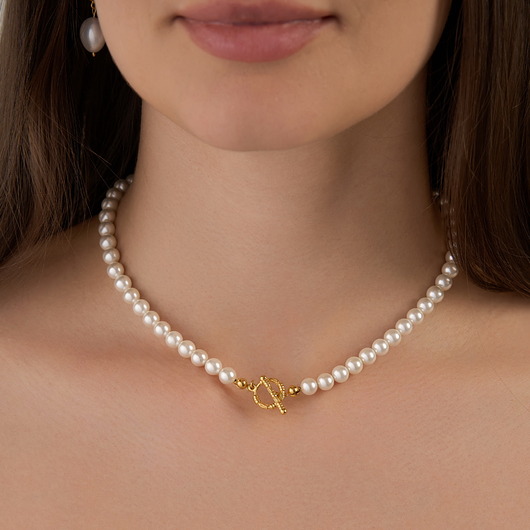 chokery Naszyjnik perły naturalne- srebro 925 pozłacane