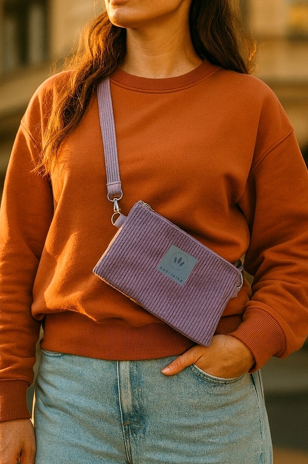 saszetka nerka Sztruksowa mini saszetka na telefon Fioletowa