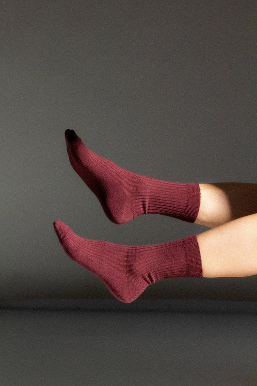 skarpetki damskie NORKI - Skarpetki Bordowe Prążkowane Wełniane Całoroczne