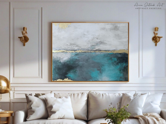 obrazy LINIA HORYZONTU 2 Ręcznie malowany obraz ze złotem 100X70 cm