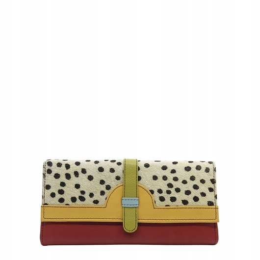 portfele damskie Portfel damski skórzany ze skrawków kolorowy przegródki na karty OLIVKA