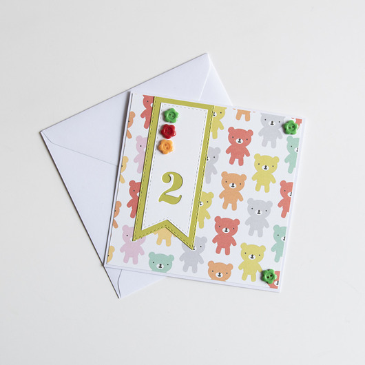 kartki scrapbooking Kartka na urodziny misie 2 latka