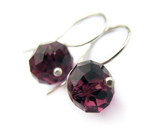 Drobne kolczyki kryształ Swarovski - Amethyst Rondelles Marisella