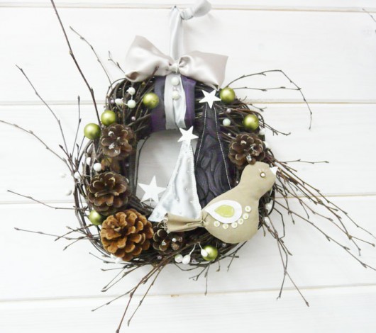 PRZECENA-Świateczny Wianeczek z ptaszyną handmadebyeli