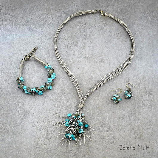 komplet biżuterii Labradoryt i howlit - komplet 3 częściowy