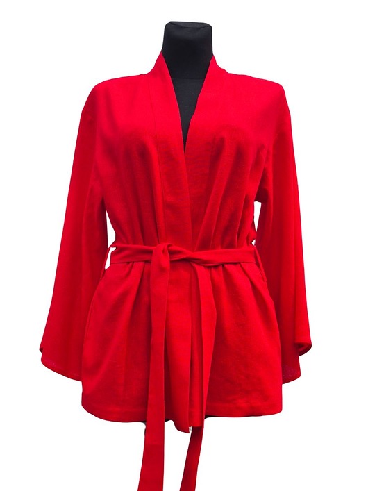 bluzki kimonowe damskie Kimono SUNSET RED len + wiskoza