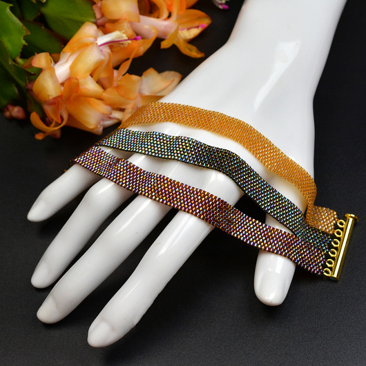 bransoletki ze szkła Autumn Stripes, wyplatana bransoleta, beading