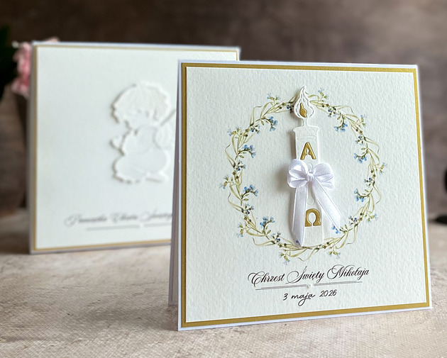 kartki, zaproszenia na chrzest Pamiątka chrztu, kartka z pudełkiem i kopertą, 72B